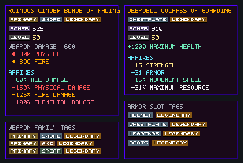 The Rift equipment tooltip examples